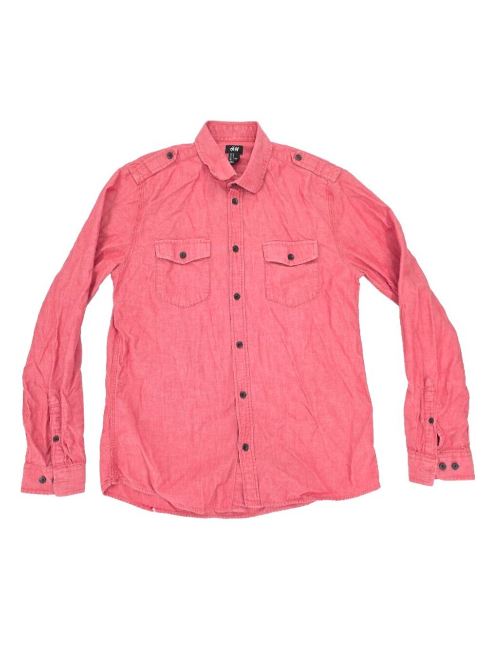 H&M Button Shirt Mens Medium Red Heathered Pockets Cotton Solid Casual Preppy